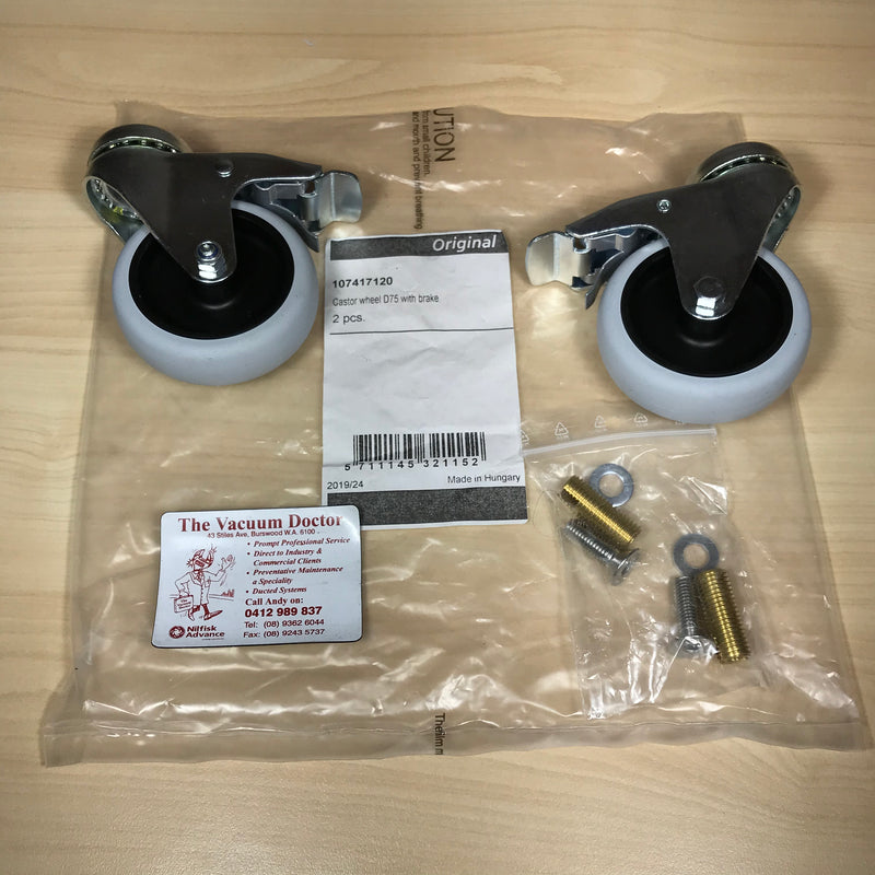 Nilfisk IVB7 IVB9 and Nilfisk-Alto Attix 7 and Attix 9 Vacuum Cleaner Front Castor W Brake Kit - The Vacuum Doctor