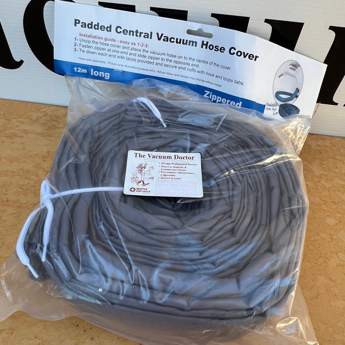 12 Metre Zipped Soft Padded Grey Domestic Ducted Vacuum Cleaner Hose Sock Easy To Apply
