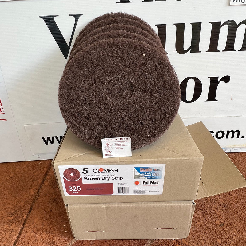 Glomesh 350mm BROWN Very Heavy Duty Scrubbing And Strip Pads BOX of 5