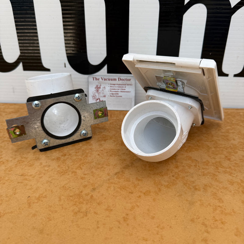 Central Ducted Vacuum Cleaner System Flanged Short 90 degree Elbow With Gasket and Wall Plate - The Vacuum Doctor