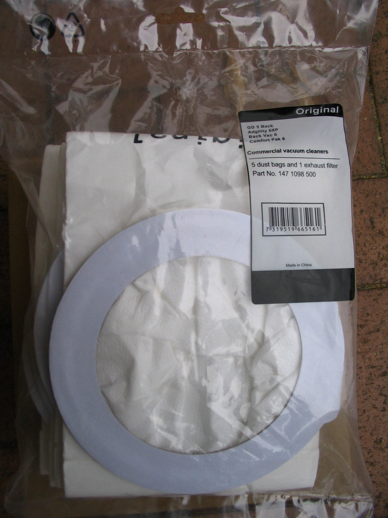 Nilfisk GD5 Commercial Backpack Vacuum Cleaner Dustbags Pack of 5 - TVD The Vacuum Doctor