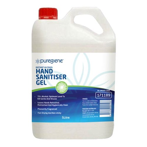5 Litre Puregiene 70% Alcohol Based Hand Sanitiser Gel For Protection Against Bacteria and Germs - TVD The Vacuum Doctor
