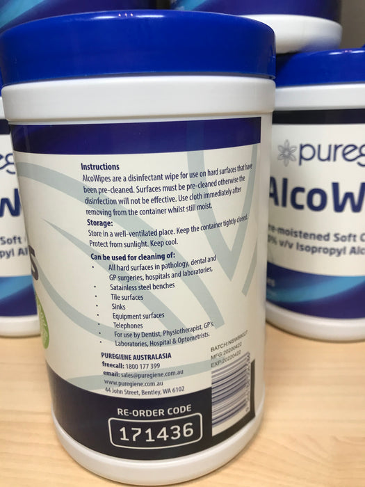 Puregiene 70% Alcohol Based AlcoWipes For Clinical Cleaning In Closeable Tub Of 75 - TVD The Vacuum Doctor