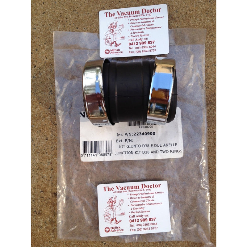 Nilfisk and Tellus Industrial Vacuum Cleaner Hose 38mm Rubber Muff and Steel Ring Kit - TVD The Vacuum Doctor