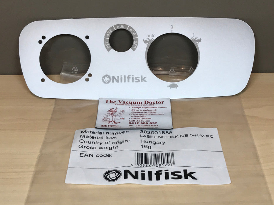 Nilfisk IVB5 and IVB7 XC Wet and Dry Vacuum Cleaner Switch Box Cover Adhesive Label