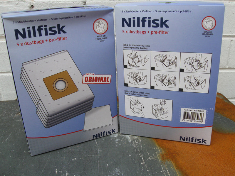 Nilfisk GM200 GM300 and GM400 Dustbags 5 pack NOW OBSOLETE see 107407940 - TVD The Vacuum Doctor