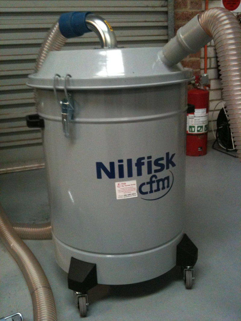 NilfiskCFM 50 Litre Painted Separator Complete With Lid On Wheels For Quantities Of Fine Dust - TVD The Vacuum Doctor