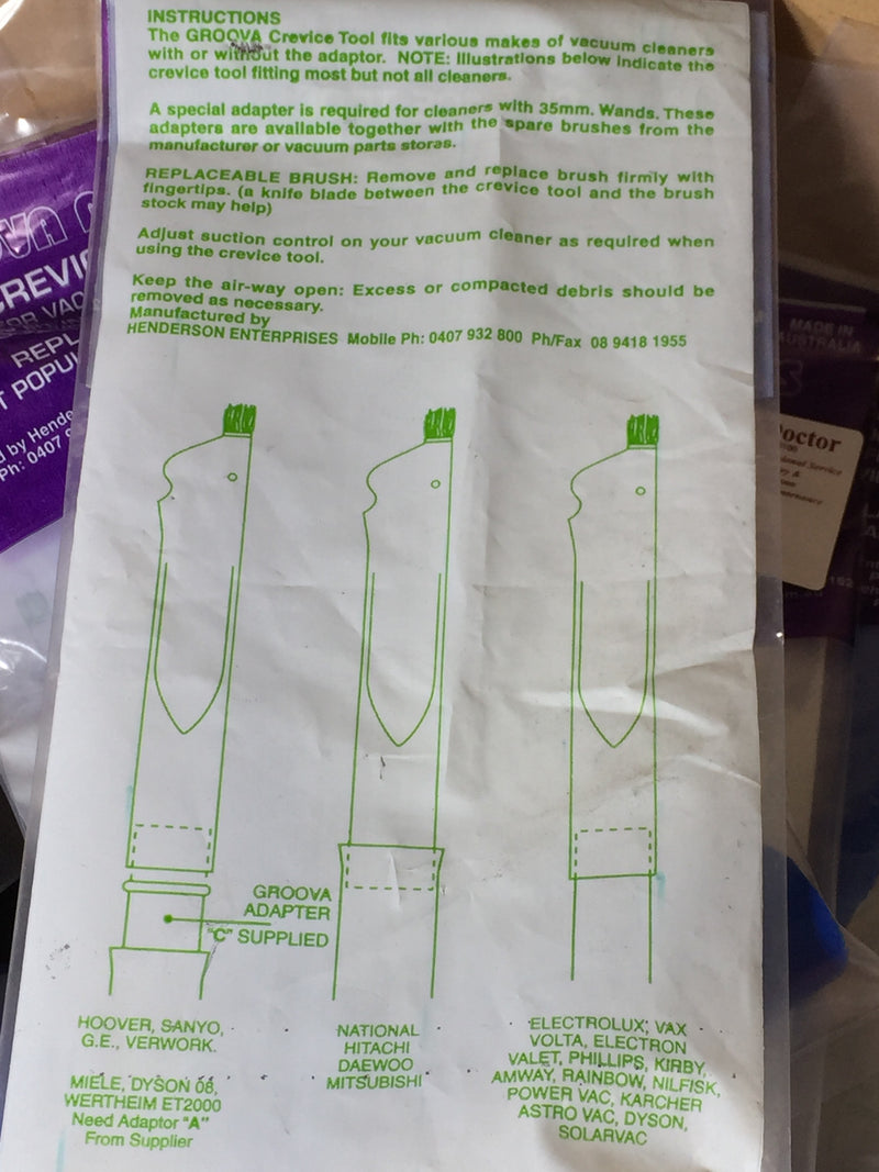 Groova Very Useful Vacuum Cleaner Crevice Tool Australian Made! - TVD The Vacuum Doctor