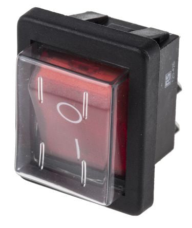Red Illuminated DPST Splash-proof Panel Rocker Switch 16 Ampere 250Volts - TVD The Vacuum Doctor