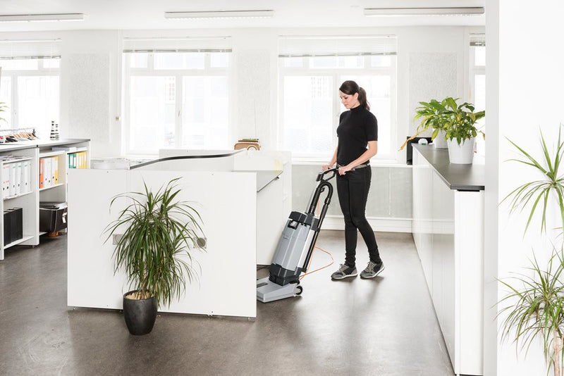 Nilfisk SC100 Compact Upright Floor Scrubber Package For Cool Cafes And Small Bars! - TVD The Vacuum Doctor