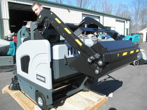 Nilfisk-Advance SW4000 Battery Powered Rider Sweeper With Hydraulic Dump Hopper - TVD The Vacuum Doctor