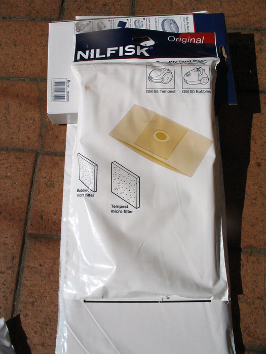 Nilfisk GM50 Bubbles and Nilfisk GM55 Tempest Pack of 5 Paper Dustbags NLA