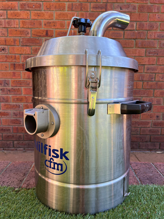 NilfiskCFM 36cm Diameter Stainless Steel 25 Litre Separator Complete With Bag Filter And Shaker With Lid And Clips For Pharmaceutical Industry